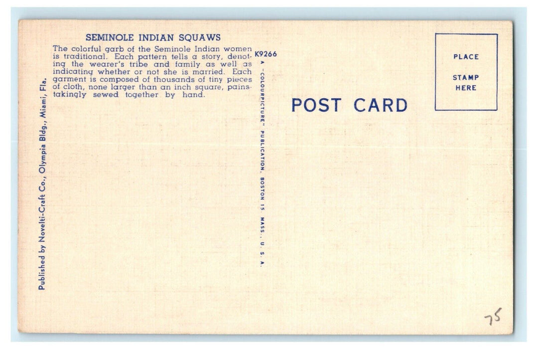 Seminole Indian Squaws Family Wearer's Tribe Miami Florida FL Unposted Postcard