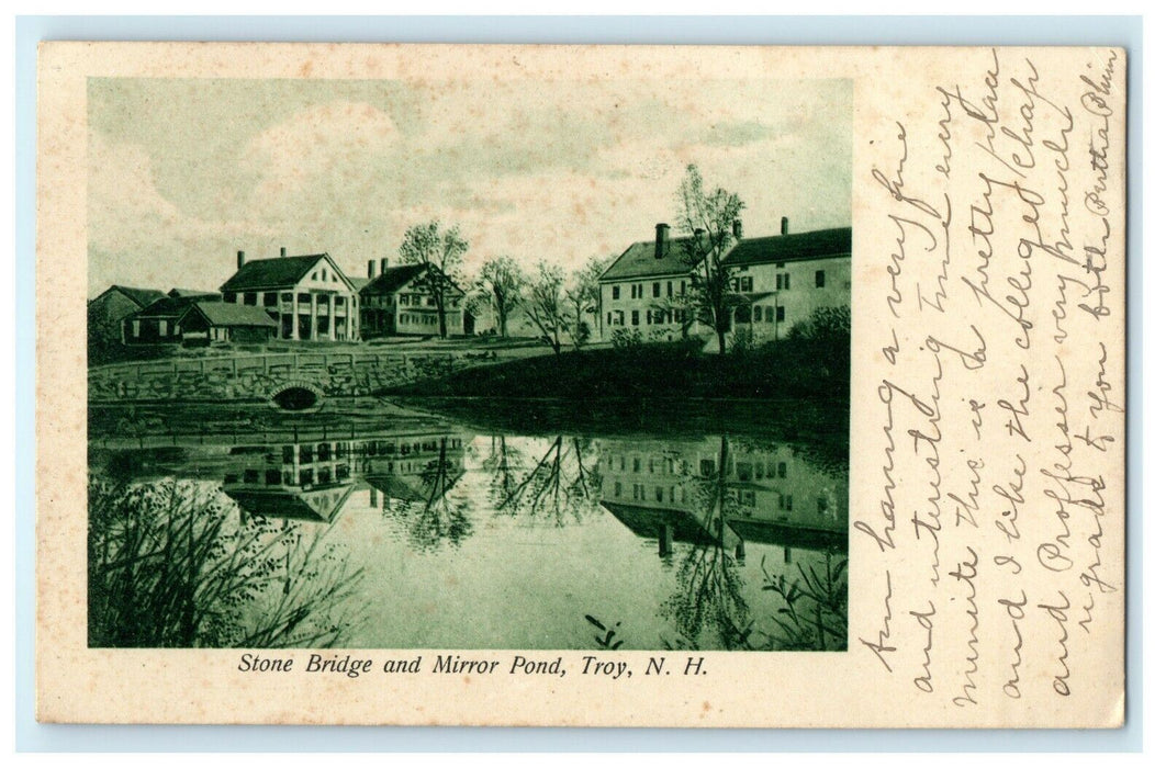 c1909 Stone Bridge and Mirror Pond, Troy, New Hampshire, NH Antique Postcard