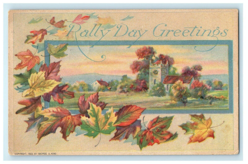 1924 Leaf Designed Rally Day Greetings, Wharton, New Jersey NJ Vintage Postcard