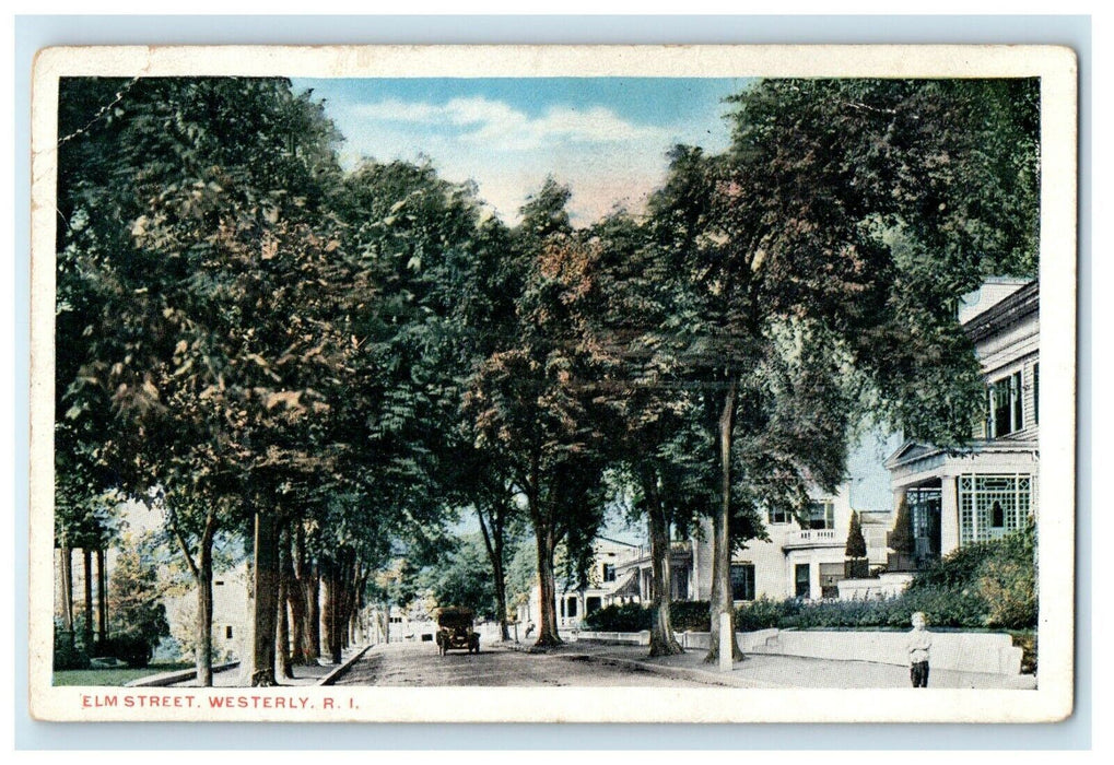 1914 Carriage and Tree View, Elm Street, Westerly, Rhode Island RI Postcard