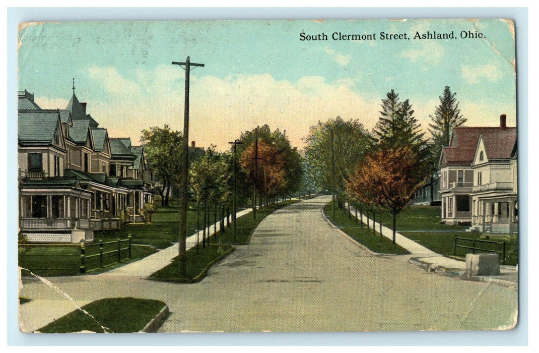 1913 South Clermont Street Homes View Ashland Ohio OH Vintage Postcard