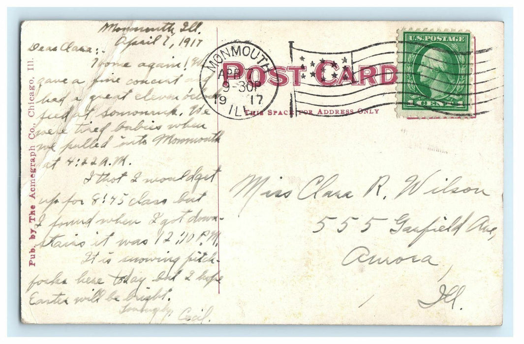 1917 Campus, Monmouth College, Monmouth Illinois Antique Postcard