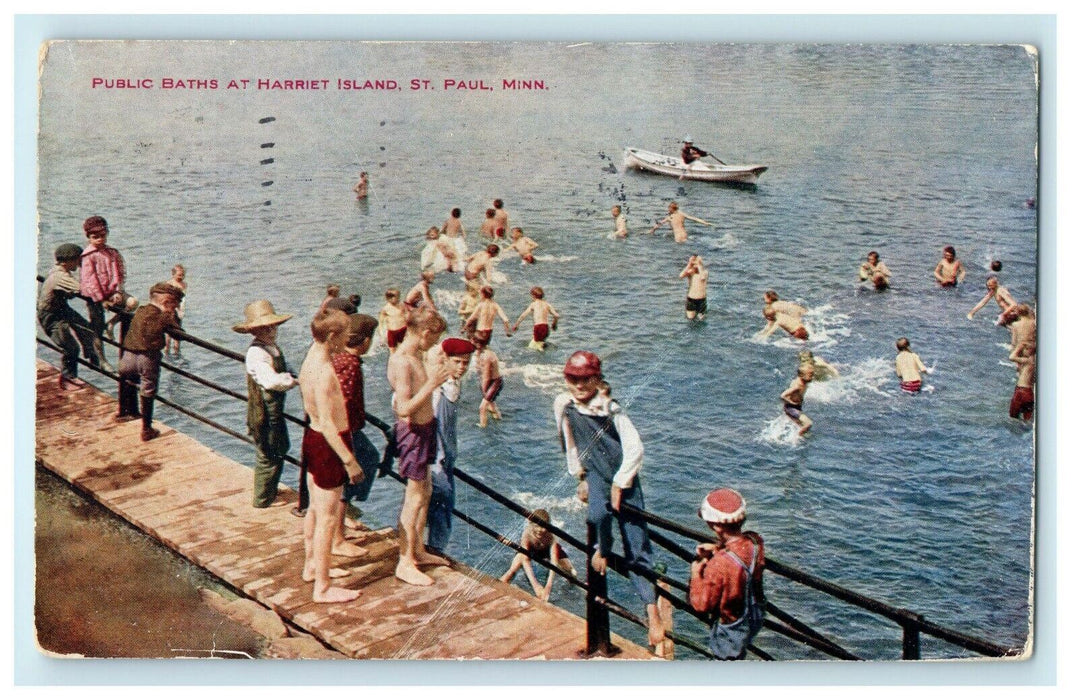 1910 Public Bath At Harriet Island St. Paul Minnesota MN Antique Postcard