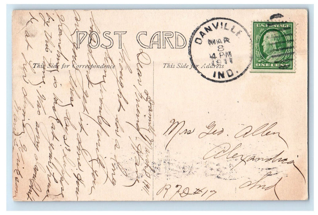 1911 Train Locomotive, Big 4 Concrete Bridge Danville Indiana IN Postcard