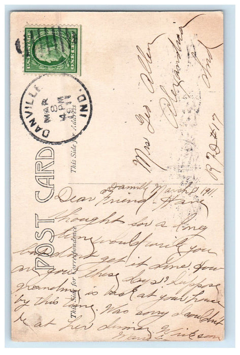 1911 Train Locomotive, Big 4 Concrete Bridge Danville Indiana IN Postcard