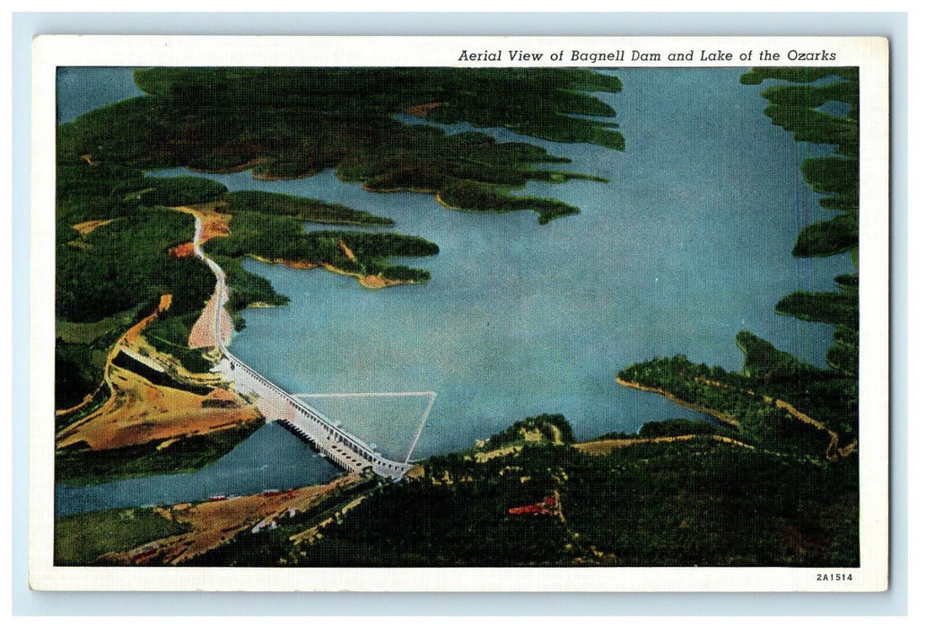 c1940s Aerial View of Bagnell Dam & Lake of the Ozarks Missouri MO Postcard