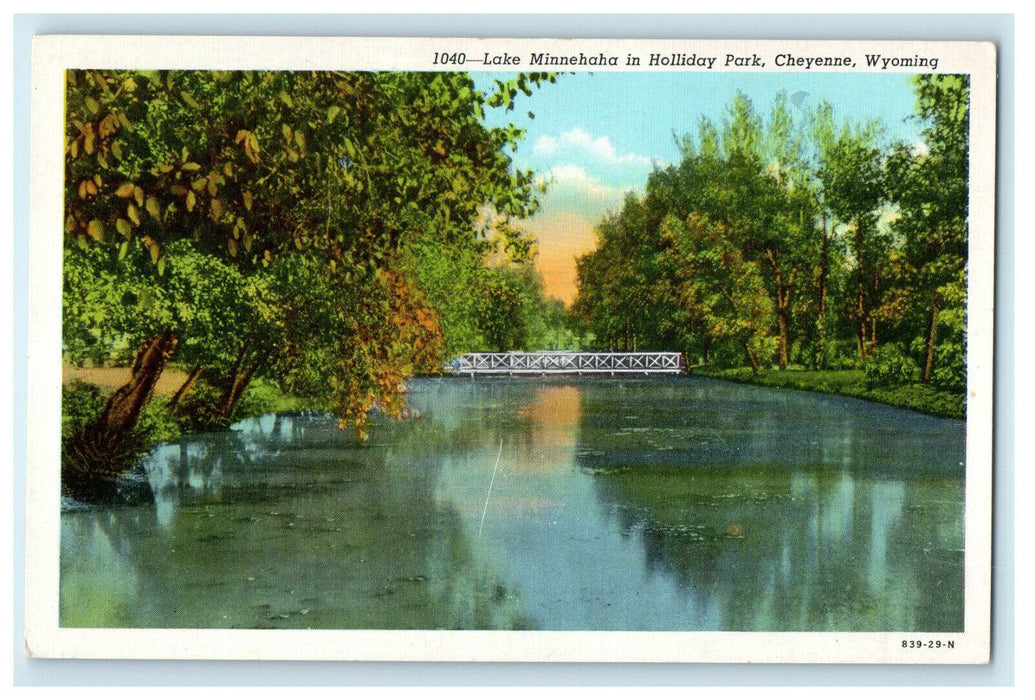 c1940s Lake Minehaha in Holiday Park, Cheyenne Wyoming WY Unposted Postcard