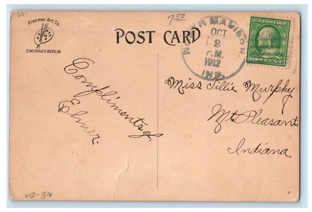 1912 Pennsylvania Depot and Hill Climber North Madison Indiana IN Postcard