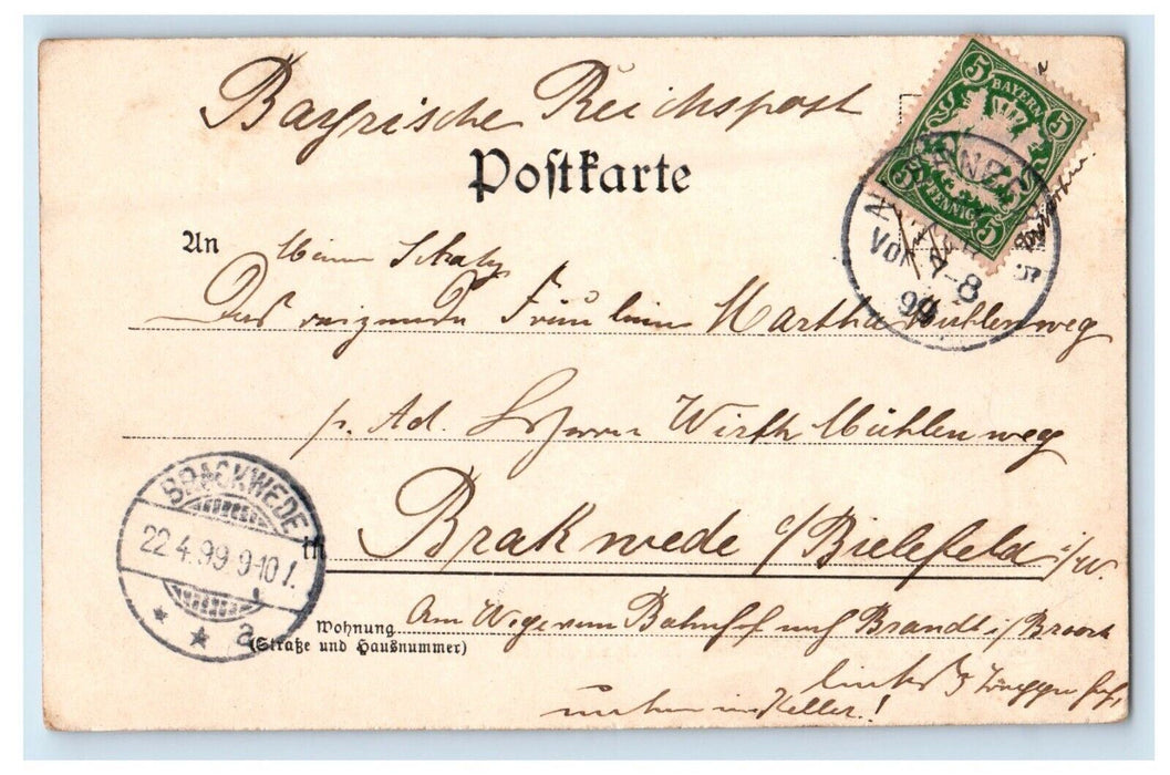 1899 Gruss Aus Nurnburg Germany Posted Antique Postcard