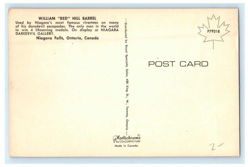 c1950's William Red Hill Barrell Riverman Niagara Falls Ontario Canada Postcard
