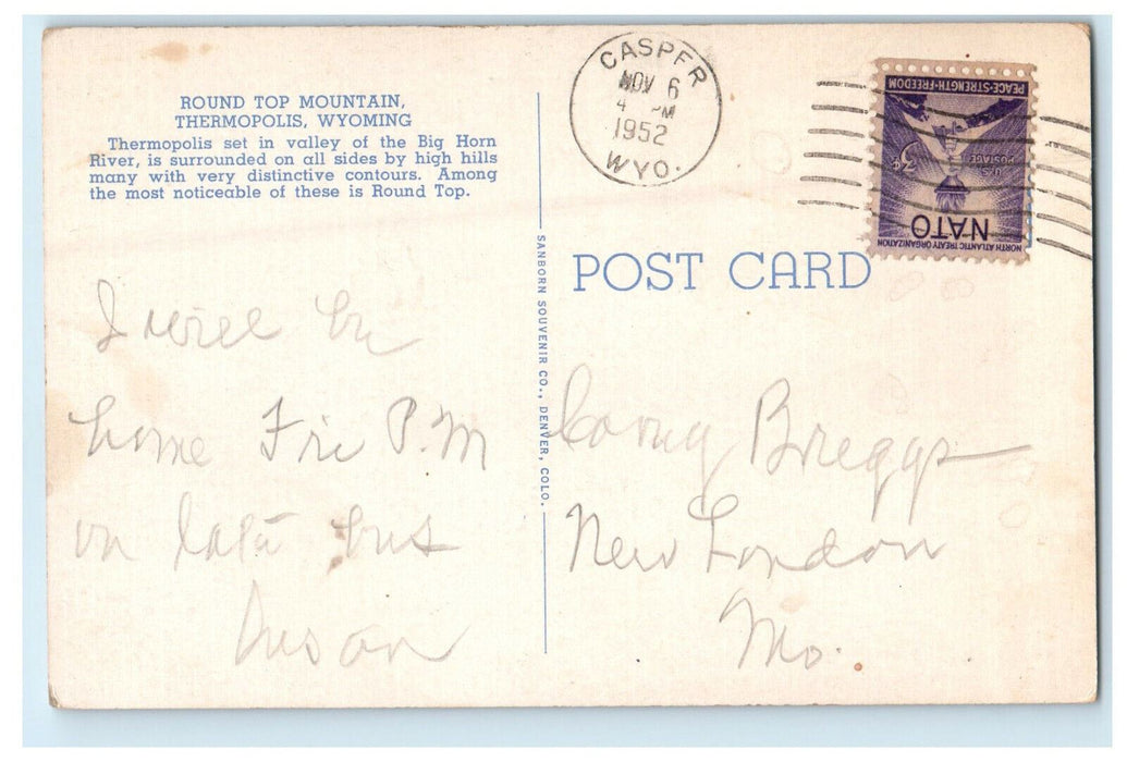 1952 Round Top Mountain, Thermopolis Wyoming WY Casper WY Postcard