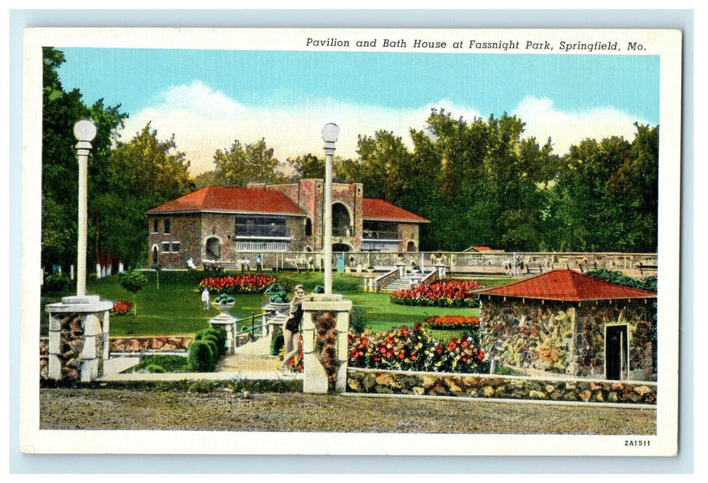 c1920 Pavilion and Bath House at Fassnight Park Springfield Missouri MO Postcard