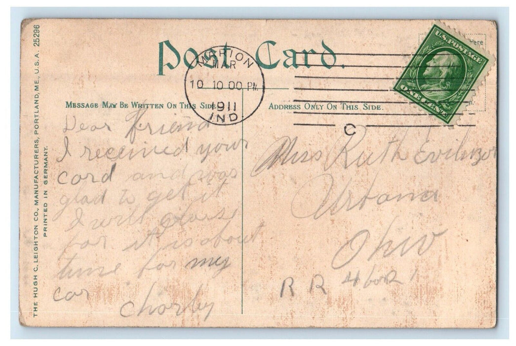 1911 Third Street Looking West Trolley Marion Indiana IN Posted Antique Postcard