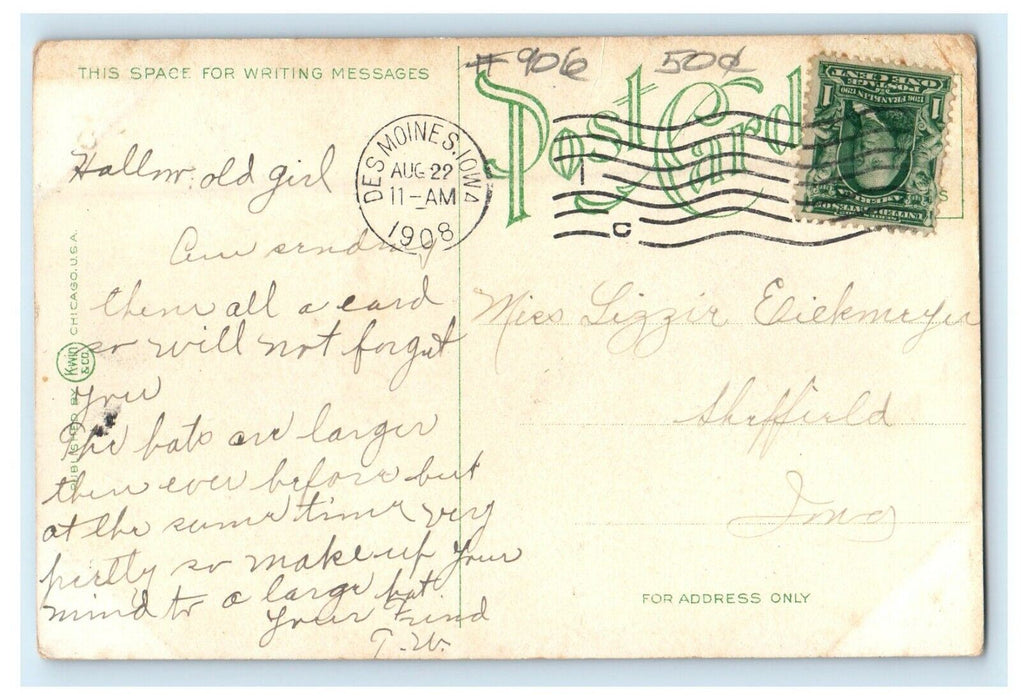 1908 Grand View Park Pavilion Des Moines Iowa IA Posted Antique Postcard