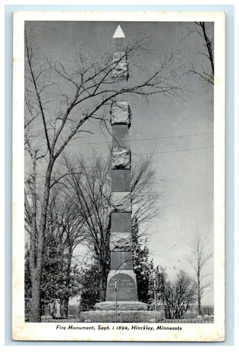 c1940s Fire Monument Hinckley Minnesota MN Novelty and Scenic View Postcard