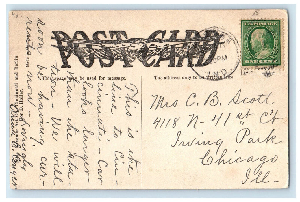 1910 Streetcar Trolley, Traction Depot Aurora Indiana IN Antique Posted Postcard