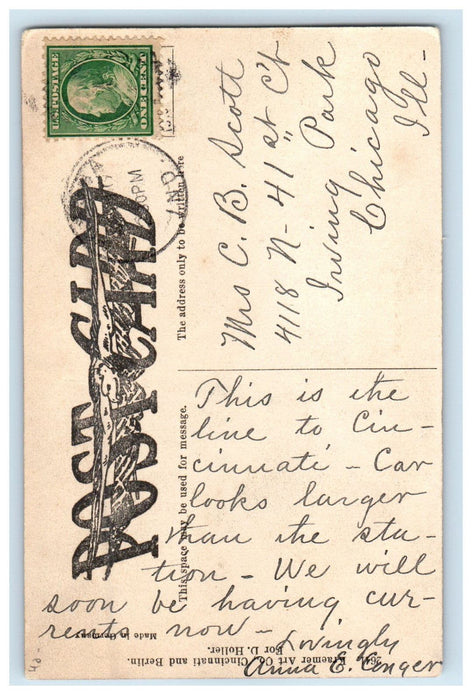 1910 Streetcar Trolley, Traction Depot Aurora Indiana IN Antique Posted Postcard