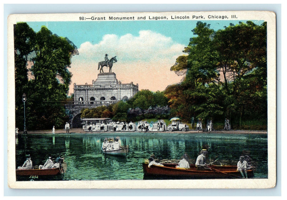 c1920s Grant Monument and Lagoon, Lincoln Park Chicago Illinois IL Postcard