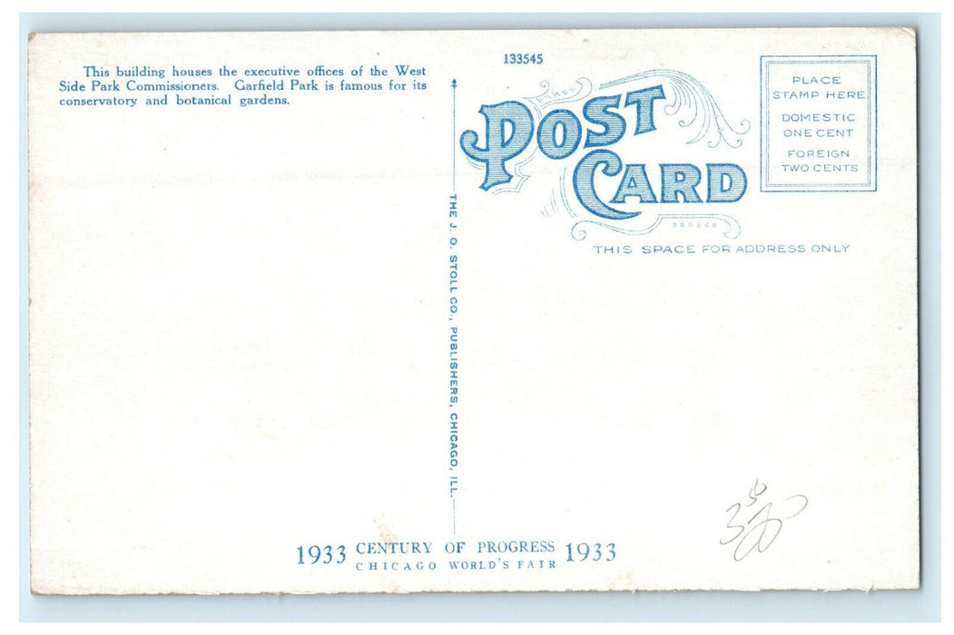 c1920s Administration Building Garfield Park Chicago Illinois IL Postcard