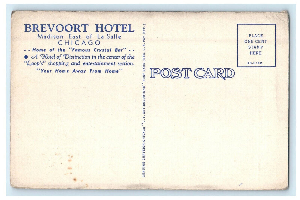 c1940s Brevoort Hotel, Madison East of La Salle Chicago Illinois IL Postcard