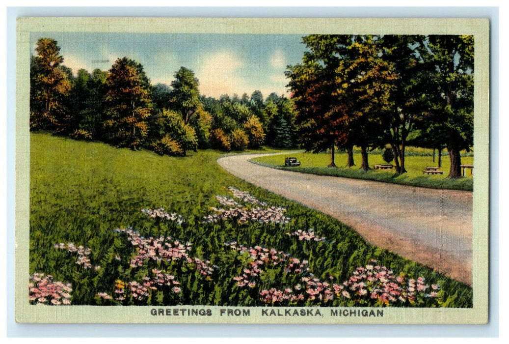 1941 Road View, Greetings from Kalkaska Michigan MI Vintage Posted Postcard