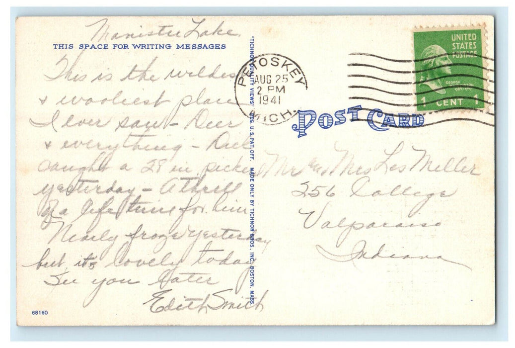 1941 Road View, Greetings from Kalkaska Michigan MI Vintage Posted Postcard