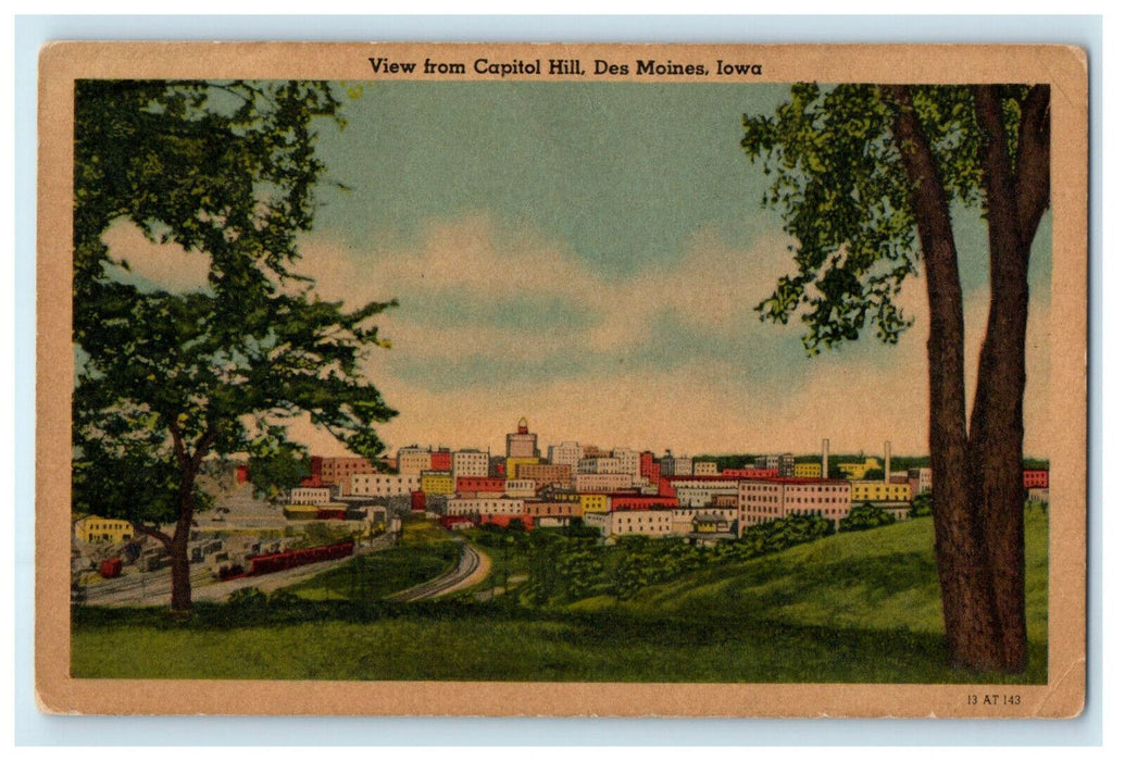 c1940s View from Capitol Hill, Des Moines Iowa IA Unposted Vintage Postcard