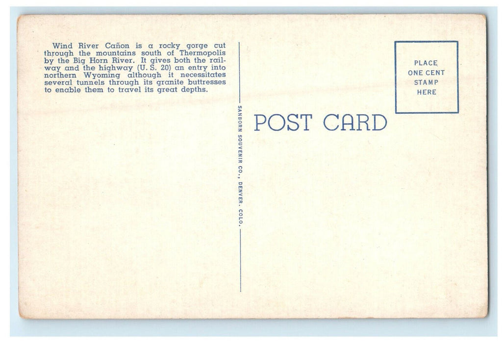 c1940s In the Wind River Canyon Near South Entrance, Wyoming WY Postcard