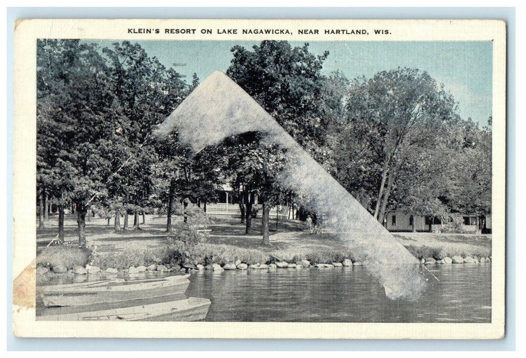 1943 Klein's Resort on Lake Nagawicka Near Hartland Wisconsin WI Cancel Postcard