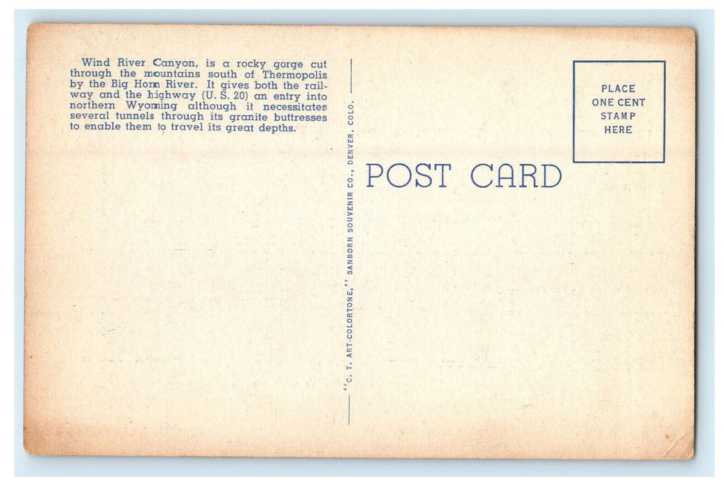 c1940s Wind River Canyon US Highway 20 Thermopolis, Wyoming WY Postcard