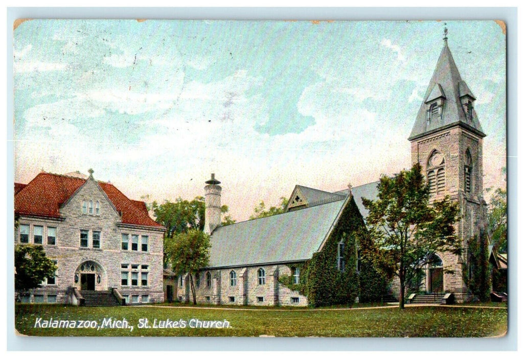 1908 Kalamazoo Michigan MI, St. Luke's Church Posted Antique Postcard