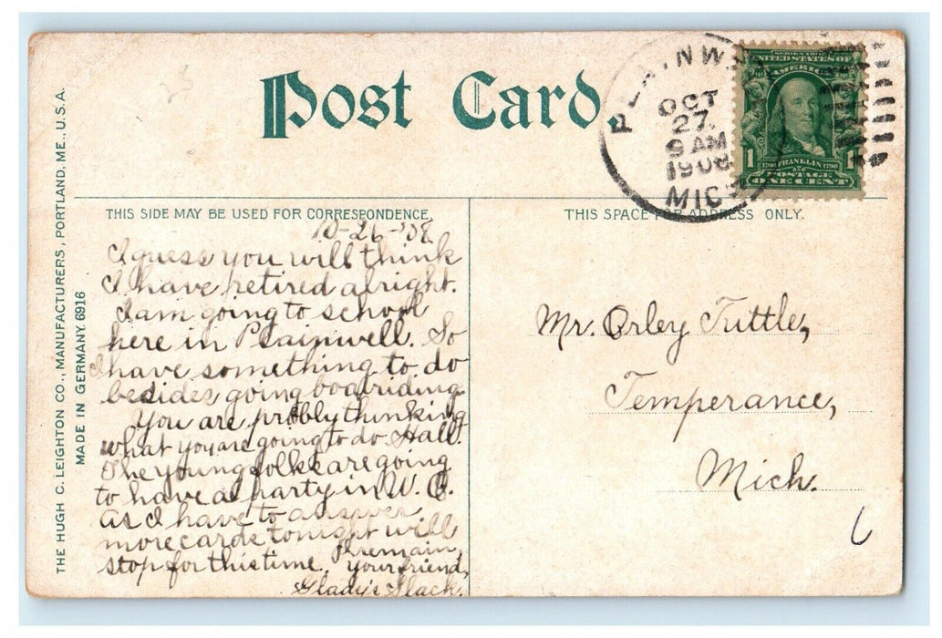 1908 Kalamazoo Michigan MI, St. Luke's Church Posted Antique Postcard