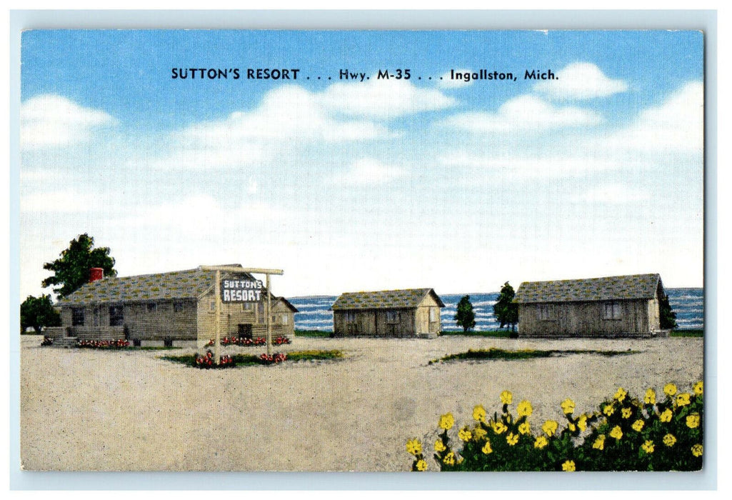 c1940s Sutton's Resort Highway M-35 Ingallston Michigan MI Postcard