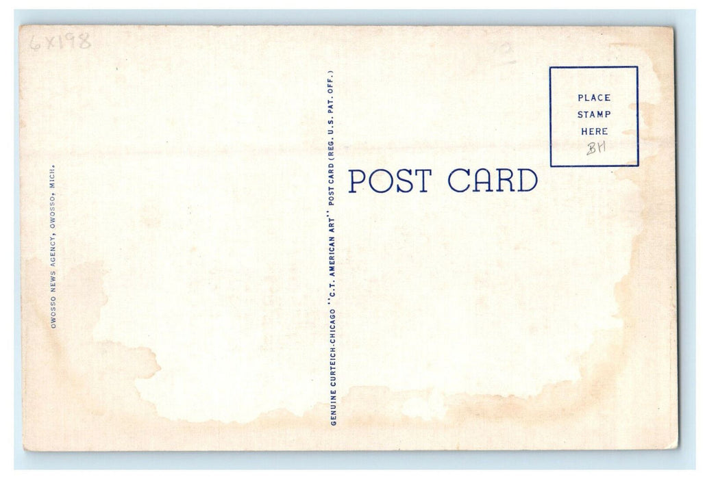 c1940s Congregational Church, Owosso Michigan MI Unposted Vintage Postcard