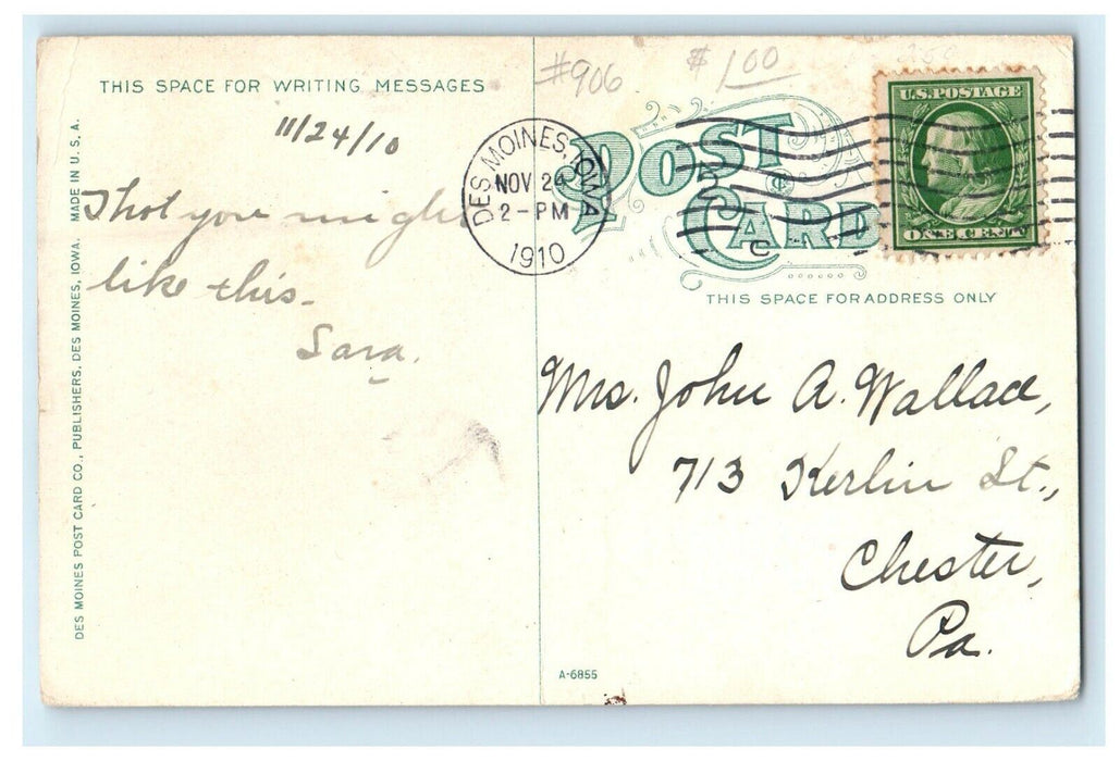 1910 The Seven Church Spires Des Moines Iowa IA Posted Antique Postcard