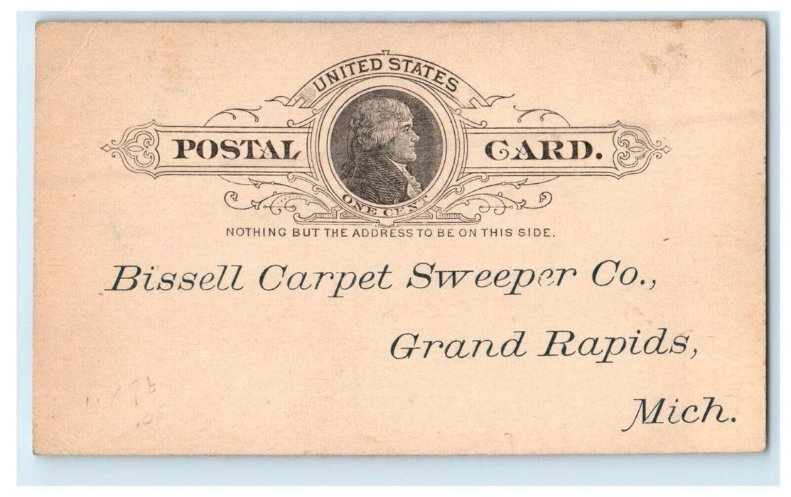 1891 Bissell Carpet Sweeper Co. Grand Rapids Michigan MI Advetising Postcard