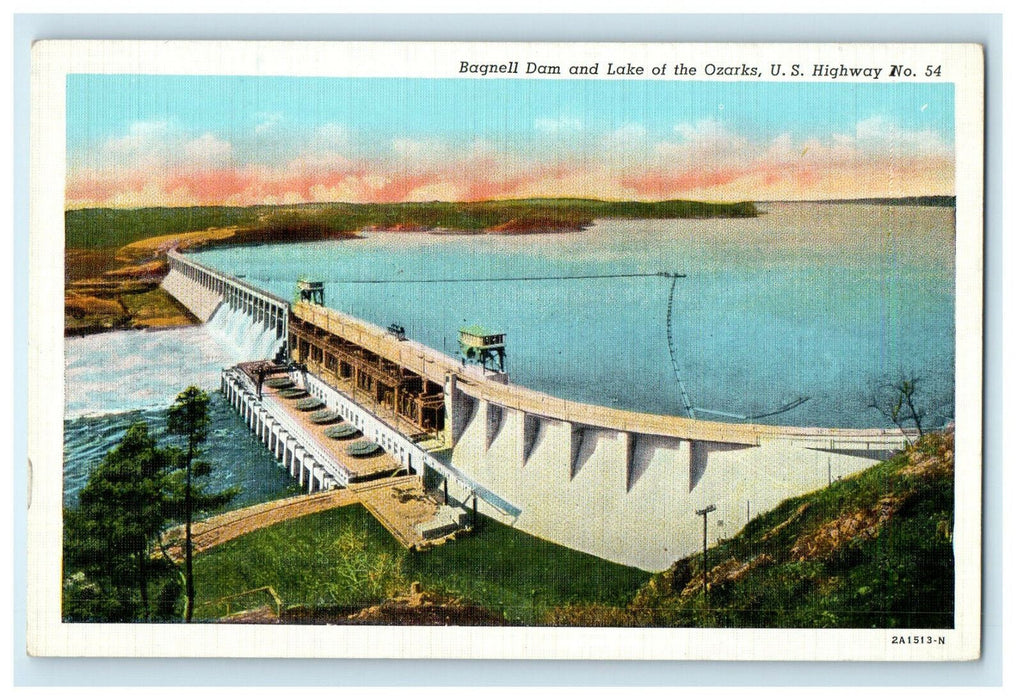 c1940s Sunset View Bagnell Dam and Lake of the Ozarks Missouri MO Postcard