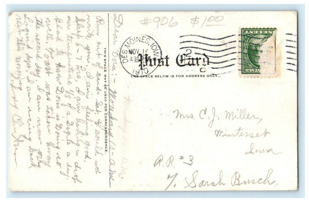 1910 View Of Mercy Hospital Des Moines Iowa IA Posted Antique Postcard
