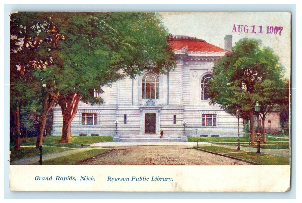 1907 View Of Ryerson Public Library Grand Rapids Michigan MI Antique Postcard