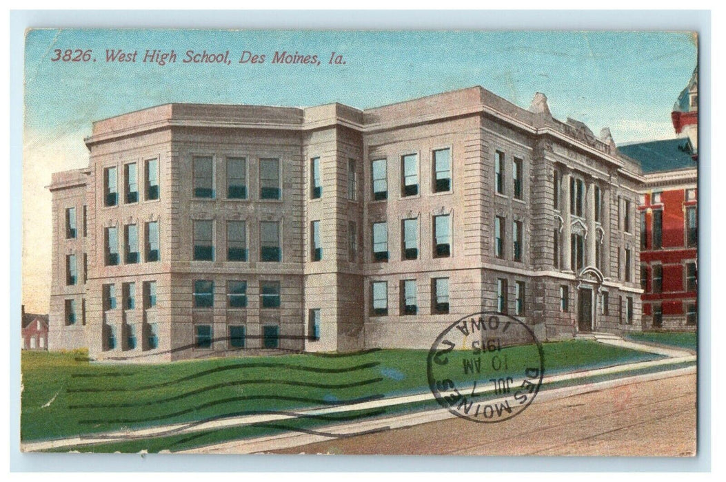 1915 West High School Street View Des Moines Iowa IA Posted Antique Postcard