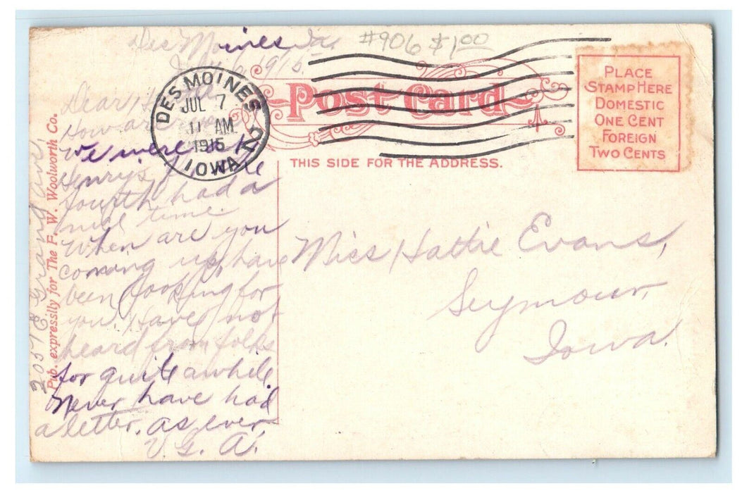 1915 West High School Street View Des Moines Iowa IA Posted Antique Postcard