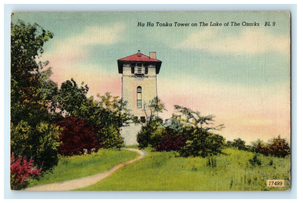 c1940s Ha Ha Tonka Tower on the Lake of the Ozarks Missouri MO Postcard