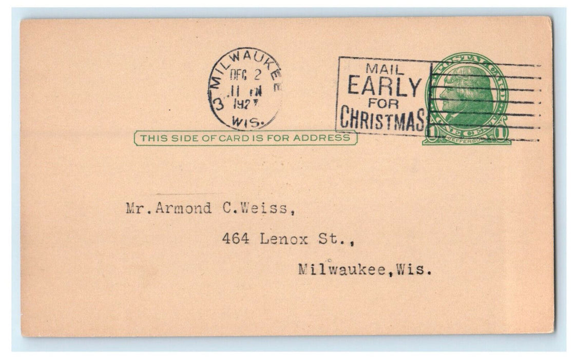 1927 Lake Lodge No. 189 F & AM Milwaukee Wisconsin WI Posted Postcard