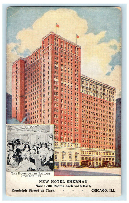 c1920s New Hotel Sherman, Home of College Inn Chicago Illinois IL Postcard
