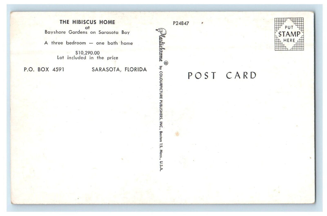The Hibiscus Home At Bayshore Gardens Sarasota Bay Sarasota Florida FL Postcard