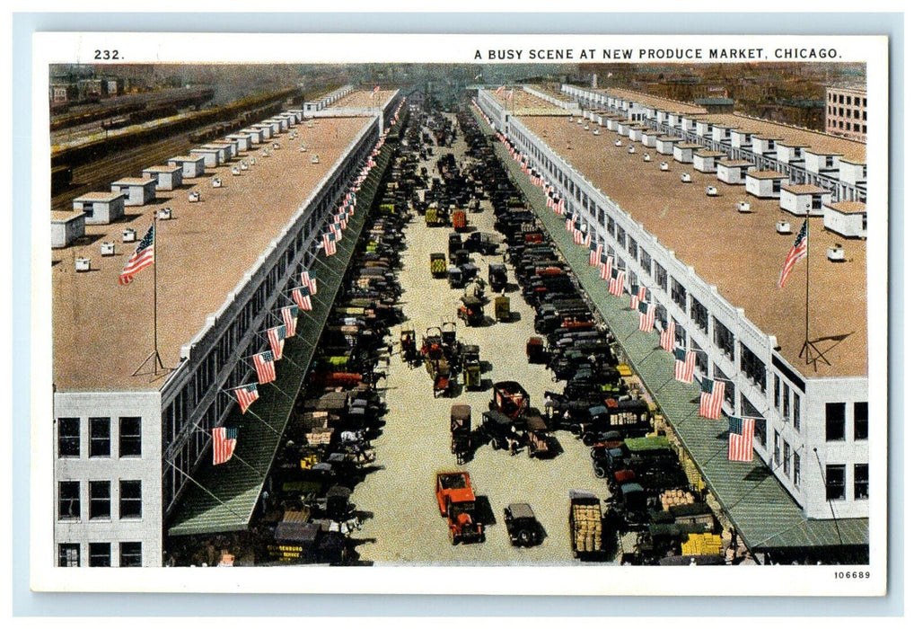 c1920s A Busy Scene at New Produce Market Chicago Illinois IL Unposted Postcard