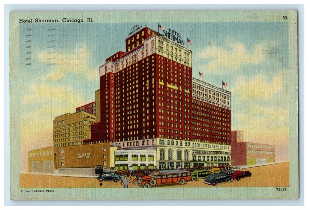 1948 Street View Hotel Building Cars Sherman Chicago Illinois IL Posted Postcard