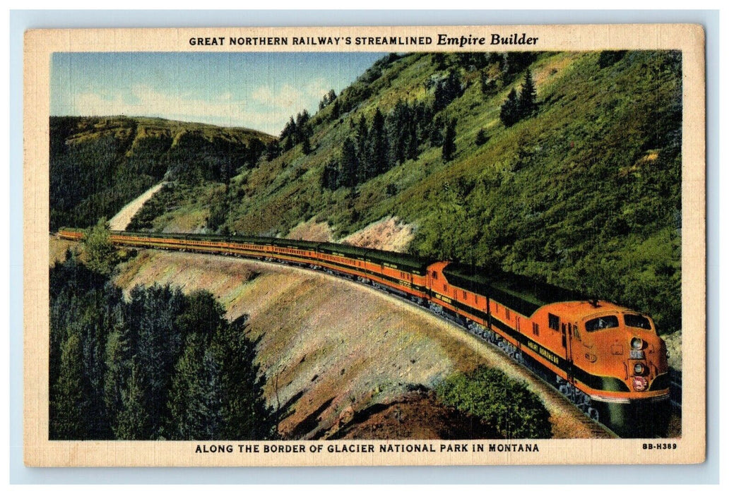 Along The Border Of Glacier National Park In Montana, Railroad Train Postcard