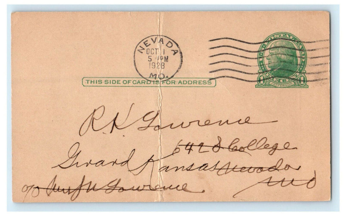 1928 Modern Woodmen of America Clerk's Official Reciept Nevada MO Postcard