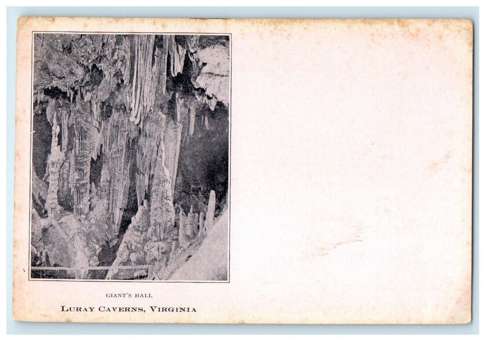 c1905 Luray Caverns Giant's Hall Virginia VA Unposted Antique Postcard